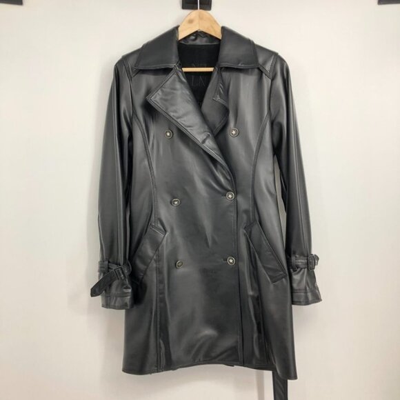 Nancy Lord Couture Vancouver Black  Double Breasted Leather Trench Coat - Picture 4 of 16